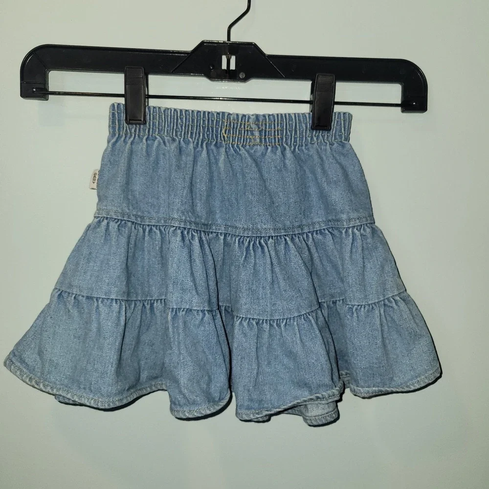 Vintage Baby Boxers Girls 2T Denim Tiered Ruffle Skirt‎ Crochet Lace Trim USA